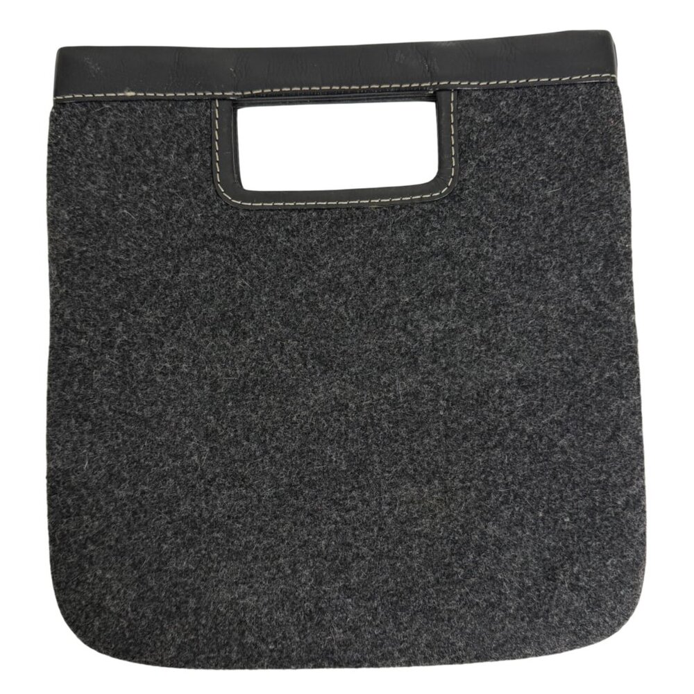 BANANA REPUBLIC Dark Gray Wool Blend Black Leather Slim Handbag Purse Clutch